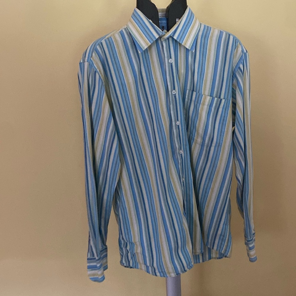 Linea Dome verticals striped blue/green/yellow Dress Shirt